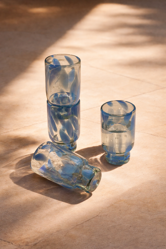 Frida Tall Stackable Glass Blue & Clear (Set of 4) by MESO