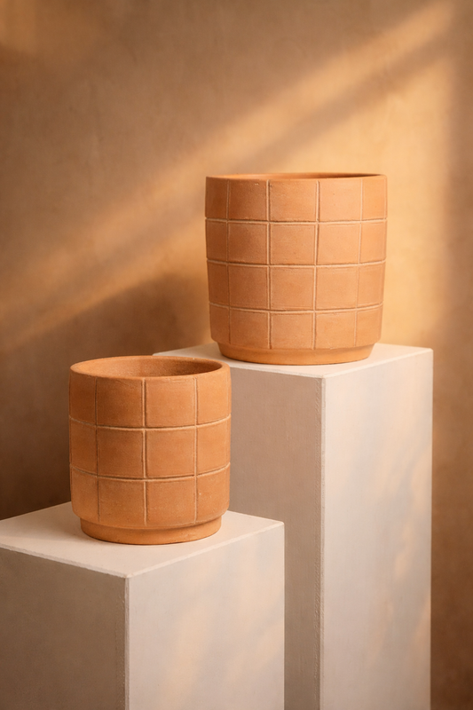 Grid Small Terracotta Planter by MESO