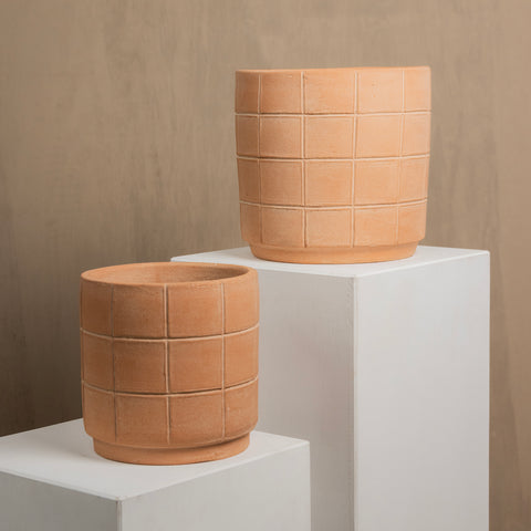 Grid Small Terracotta Planter